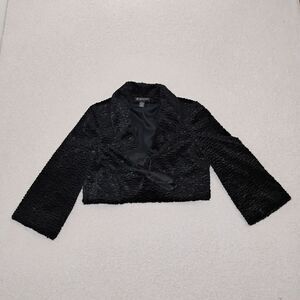 Black Faux Fur Cropped Evening Jacket Shrug Whimsygoth Rock Glam Classic Sz P